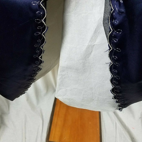 Vintage Navy Blue Velvet Chiffon Jeweled Prom Pageant Dress Junior 2XL Womens XS - Picture 9 of 10